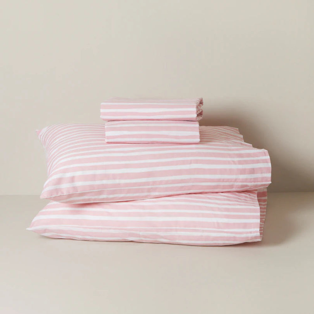 Organic Cotton Sheet Set, Double/Full Pink Stripe​